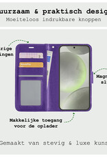 BASEY. Hoes Geschikt voor Samsung S24 Hoesje Bookcase Hoes Flip Case Book Cover Met 2x Screenprotector - Hoesje Geschikt voor Samsung Galaxy S24 Hoes Book Case Hoesje - Paars