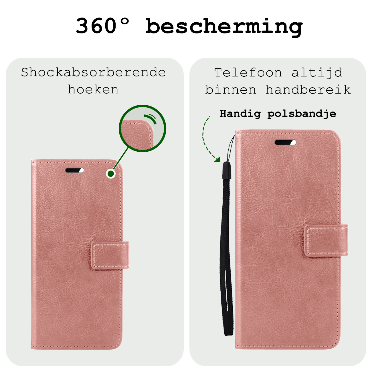 BASEY. Hoes Geschikt voor Samsung S24 Hoesje Bookcase Hoes Flip Case Book Cover Met 2x Screenprotector - Hoesje Geschikt voor Samsung Galaxy S24 Hoes Book Case Hoesje - Rosé goud