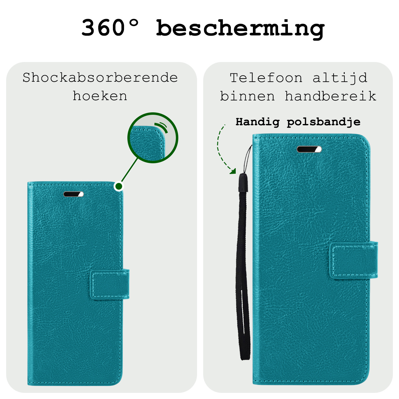 BASEY. Hoes Geschikt voor Samsung S24 Hoesje Bookcase Hoes Flip Case Book Cover Met 2x Screenprotector - Hoesje Geschikt voor Samsung Galaxy S24 Hoes Book Case Hoesje - Turquoise