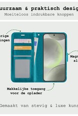 BASEY. Hoes Geschikt voor Samsung S24 Hoesje Bookcase Hoes Flip Case Book Cover Met 2x Screenprotector - Hoesje Geschikt voor Samsung Galaxy S24 Hoes Book Case Hoesje - Turquoise