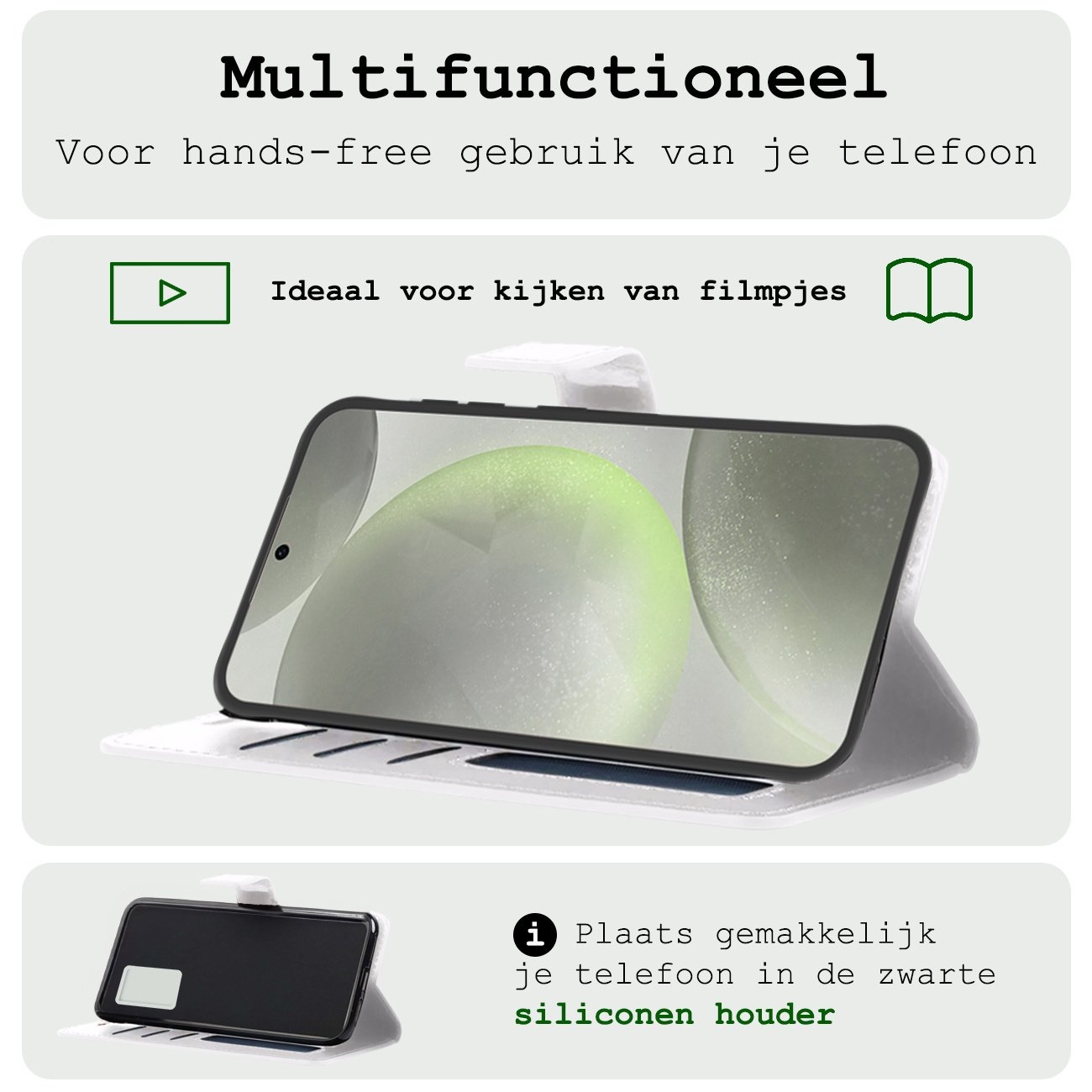 BASEY. Hoes Geschikt voor Samsung S24 Hoesje Bookcase Hoes Flip Case Book Cover Met 2x Screenprotector - Hoesje Geschikt voor Samsung Galaxy S24 Hoes Book Case Hoesje - Wit