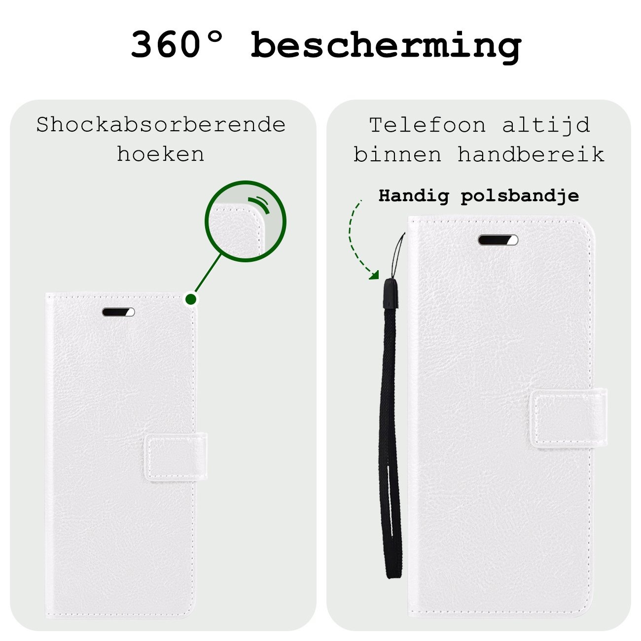 BASEY. Hoes Geschikt voor Samsung S24 Hoesje Bookcase Hoes Flip Case Book Cover Met 2x Screenprotector - Hoesje Geschikt voor Samsung Galaxy S24 Hoes Book Case Hoesje - Wit