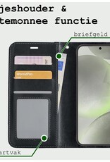 BASEY. Hoes Geschikt voor Samsung S24 Hoesje Bookcase Hoes Flip Case Book Cover Met 2x Screenprotector - Hoesje Geschikt voor Samsung Galaxy S24 Hoes Book Case Hoesje - Zwart