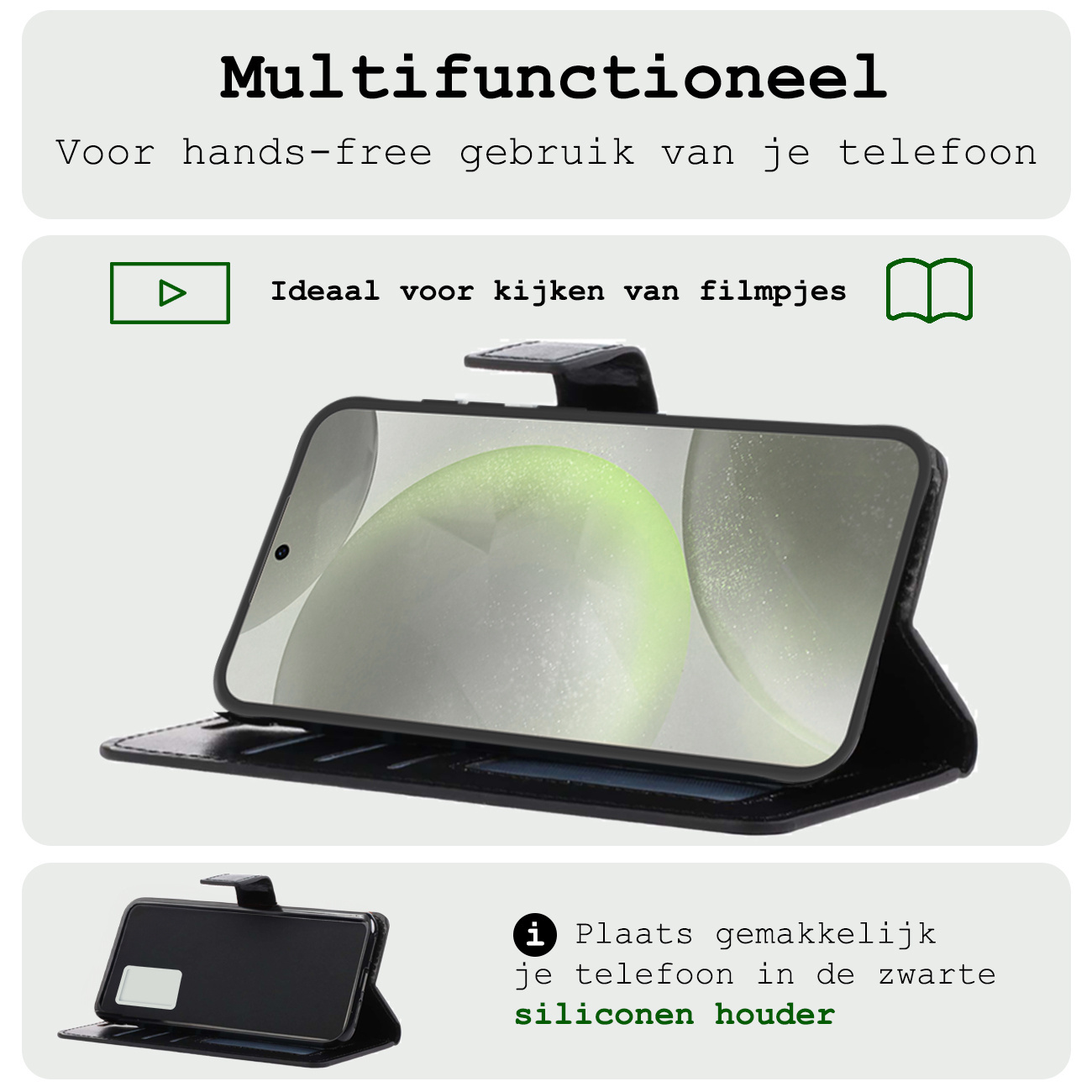 BASEY. Hoes Geschikt voor Samsung S24 Hoesje Bookcase Hoes Flip Case Book Cover Met 2x Screenprotector - Hoesje Geschikt voor Samsung Galaxy S24 Hoes Book Case Hoesje - Zwart