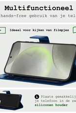 BASEY. Hoes Geschikt voor Samsung S24 Plus Hoesje Bookcase Hoes Flip Case Book Cover Met Screenprotector - Hoesje Geschikt voor Samsung Galaxy S24 Plus Hoes Book Case Hoesje - Donkerblauw