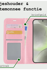 BASEY. Hoes Geschikt voor Samsung S24 Plus Hoesje Bookcase Hoes Flip Case Book Cover Met Screenprotector - Hoesje Geschikt voor Samsung Galaxy S24 Plus Hoes Book Case Hoesje - Lichtroze