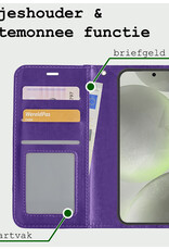 BASEY. Hoes Geschikt voor Samsung S24 Plus Hoesje Bookcase Hoes Flip Case Book Cover Met Screenprotector - Hoesje Geschikt voor Samsung Galaxy S24 Plus Hoes Book Case Hoesje - Paars