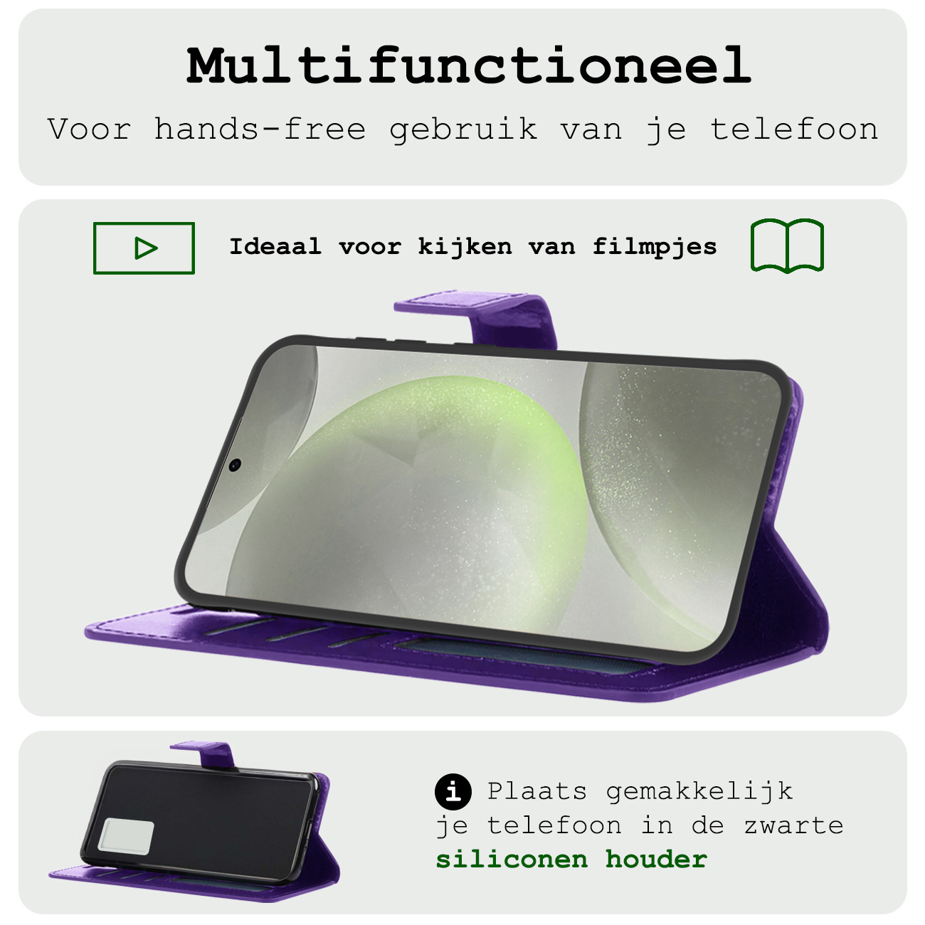 BASEY. Hoes Geschikt voor Samsung S24 Plus Hoesje Bookcase Hoes Flip Case Book Cover Met Screenprotector - Hoesje Geschikt voor Samsung Galaxy S24 Plus Hoes Book Case Hoesje - Paars
