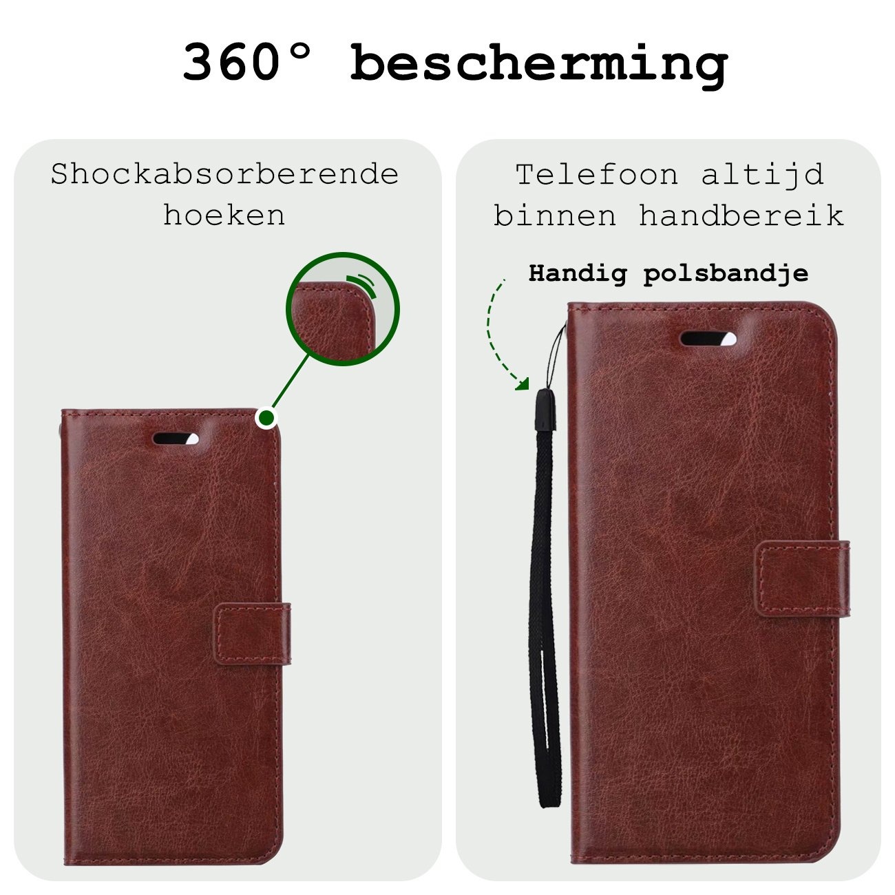 BASEY. Hoes Geschikt voor Samsung S24 Plus Hoesje Bookcase Hoes Flip Case Book Cover Met 2x Screenprotector - Hoesje Geschikt voor Samsung Galaxy S24 Plus Hoes Book Case Hoesje - Bruin