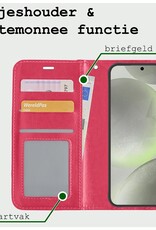 BASEY. Hoes Geschikt voor Samsung S24 Plus Hoesje Bookcase Hoes Flip Case Book Cover Met 2x Screenprotector - Hoesje Geschikt voor Samsung Galaxy S24 Plus Hoes Book Case Hoesje - Donkerroze