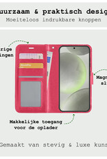 BASEY. Hoes Geschikt voor Samsung S24 Plus Hoesje Bookcase Hoes Flip Case Book Cover Met 2x Screenprotector - Hoesje Geschikt voor Samsung Galaxy S24 Plus Hoes Book Case Hoesje - Donkerroze
