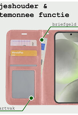 BASEY. Hoes Geschikt voor Samsung S24 Plus Hoesje Bookcase Hoes Flip Case Book Cover Met 2x Screenprotector - Hoesje Geschikt voor Samsung Galaxy S24 Plus Hoes Book Case Hoesje - Rosé goud
