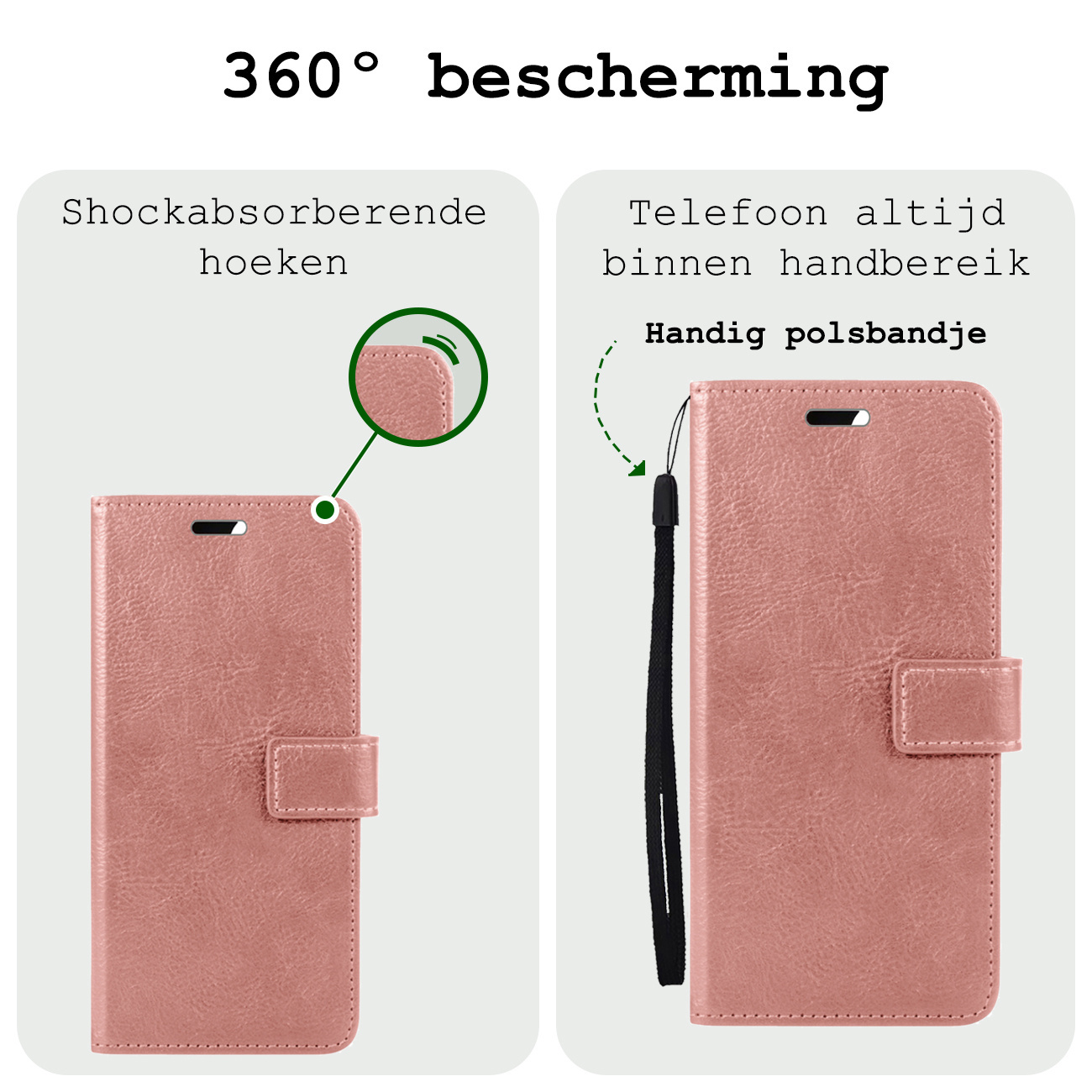 BASEY. Hoes Geschikt voor Samsung S24 Plus Hoesje Bookcase Hoes Flip Case Book Cover Met 2x Screenprotector - Hoesje Geschikt voor Samsung Galaxy S24 Plus Hoes Book Case Hoesje - Rosé goud