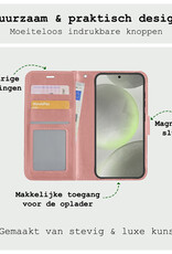 BASEY. Hoes Geschikt voor Samsung S24 Plus Hoesje Bookcase Hoes Flip Case Book Cover Met 2x Screenprotector - Hoesje Geschikt voor Samsung Galaxy S24 Plus Hoes Book Case Hoesje - Rosé goud