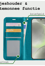 BASEY. Hoes Geschikt voor Samsung S24 Plus Hoesje Bookcase Hoes Flip Case Book Cover Met 2x Screenprotector - Hoesje Geschikt voor Samsung Galaxy S24 Plus Hoes Book Case Hoesje - Turquoise