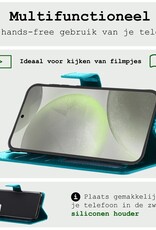 BASEY. Hoes Geschikt voor Samsung S24 Plus Hoesje Bookcase Hoes Flip Case Book Cover Met 2x Screenprotector - Hoesje Geschikt voor Samsung Galaxy S24 Plus Hoes Book Case Hoesje - Turquoise