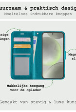 BASEY. Hoes Geschikt voor Samsung S24 Plus Hoesje Bookcase Hoes Flip Case Book Cover Met 2x Screenprotector - Hoesje Geschikt voor Samsung Galaxy S24 Plus Hoes Book Case Hoesje - Turquoise