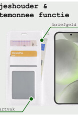 BASEY. Hoes Geschikt voor Samsung S24 Plus Hoesje Bookcase Hoes Flip Case Book Cover Met 2x Screenprotector - Hoesje Geschikt voor Samsung Galaxy S24 Plus Hoes Book Case Hoesje - Wit