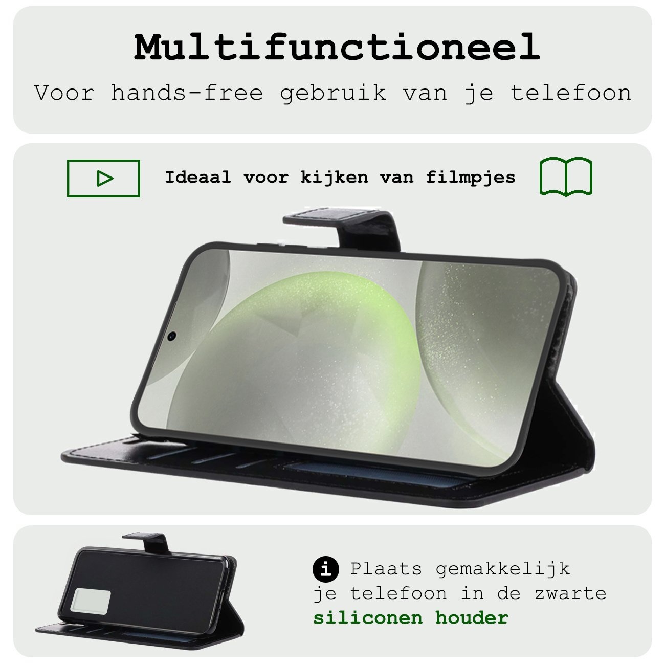 BASEY. Hoes Geschikt voor Samsung S24 Plus Hoesje Bookcase Hoes Flip Case Book Cover Met 2x Screenprotector - Hoesje Geschikt voor Samsung Galaxy S24 Plus Hoes Book Case Hoesje - Zwart