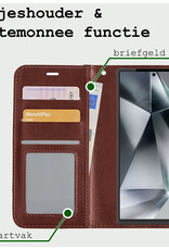 BASEY. Hoes Geschikt voor Samsung S24 Ultra Hoesje Bookcase Hoes Flip Case Book Cover Met Screenprotector - Hoesje Geschikt voor Samsung Galaxy S24 Ultra Hoes Book Case Hoesje - Bruin