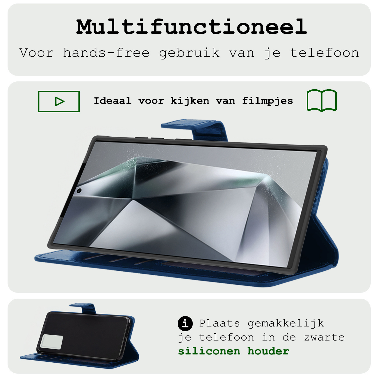 BASEY. Hoes Geschikt voor Samsung S24 Ultra Hoesje Bookcase Hoes Flip Case Book Cover Met Screenprotector - Hoesje Geschikt voor Samsung Galaxy S24 Ultra Hoes Book Case Hoesje - Donkerblauw