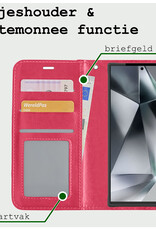 BASEY. Hoes Geschikt voor Samsung S24 Ultra Hoesje Bookcase Hoes Flip Case Book Cover Met Screenprotector - Hoesje Geschikt voor Samsung Galaxy S24 Ultra Hoes Book Case Hoesje - Donkerroze