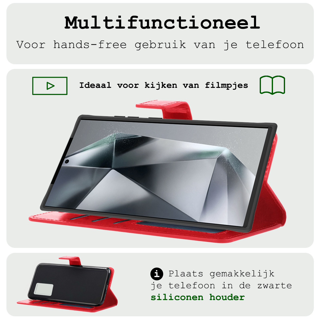 BASEY. Hoes Geschikt voor Samsung S24 Ultra Hoesje Bookcase Hoes Flip Case Book Cover Met Screenprotector - Hoesje Geschikt voor Samsung Galaxy S24 Ultra Hoes Book Case Hoesje - Rood