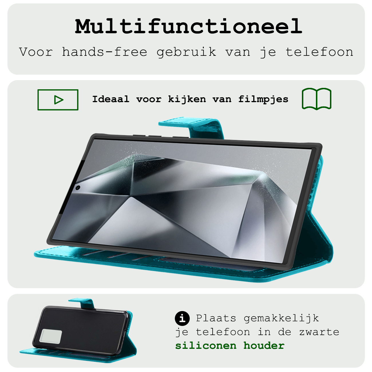 BASEY. Hoes Geschikt voor Samsung S24 Ultra Hoesje Bookcase Hoes Flip Case Book Cover Met Screenprotector - Hoesje Geschikt voor Samsung Galaxy S24 Ultra Hoes Book Case Hoesje - Turquoise