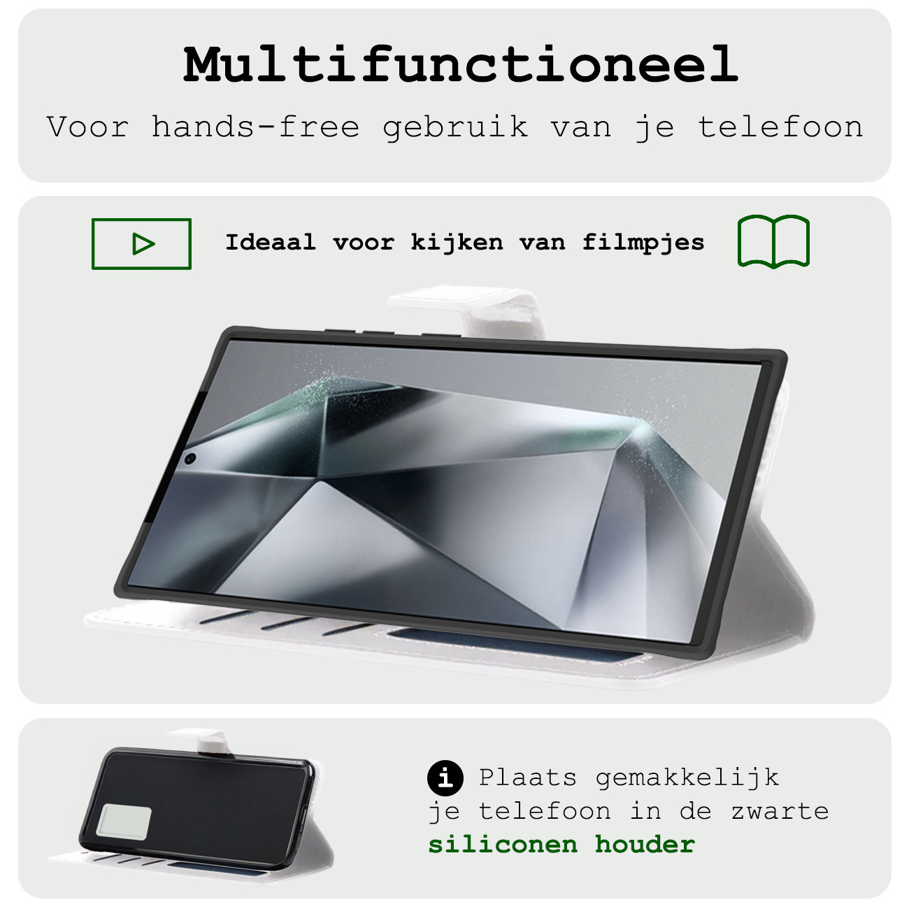 BASEY. Hoes Geschikt voor Samsung S24 Ultra Hoesje Bookcase Hoes Flip Case Book Cover Met Screenprotector - Hoesje Geschikt voor Samsung Galaxy S24 Ultra Hoes Book Case Hoesje - Wit