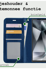 BASEY. Hoes Geschikt voor Samsung S24 Ultra Hoesje Bookcase Hoes Flip Case Book Cover Met 2x Screenprotector - Hoesje Geschikt voor Samsung Galaxy S24 Ultra Hoes Book Case Hoesje - Donkerblauw