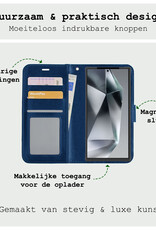 BASEY. Hoes Geschikt voor Samsung S24 Ultra Hoesje Bookcase Hoes Flip Case Book Cover Met 2x Screenprotector - Hoesje Geschikt voor Samsung Galaxy S24 Ultra Hoes Book Case Hoesje - Donkerblauw