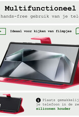 BASEY. Hoes Geschikt voor Samsung S24 Ultra Hoesje Bookcase Hoes Flip Case Book Cover Met 2x Screenprotector - Hoesje Geschikt voor Samsung Galaxy S24 Ultra Hoes Book Case Hoesje - Donkerroze