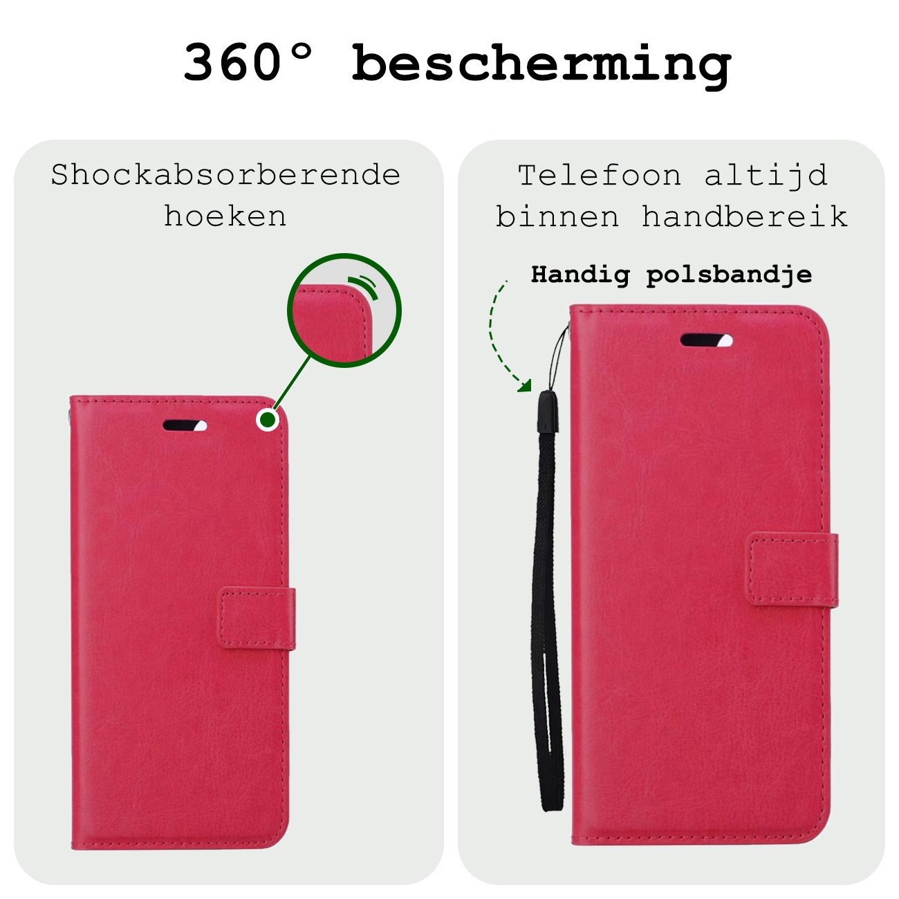 BASEY. Hoes Geschikt voor Samsung S24 Ultra Hoesje Bookcase Hoes Flip Case Book Cover Met 2x Screenprotector - Hoesje Geschikt voor Samsung Galaxy S24 Ultra Hoes Book Case Hoesje - Donkerroze