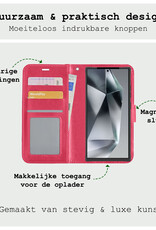 BASEY. Hoes Geschikt voor Samsung S24 Ultra Hoesje Bookcase Hoes Flip Case Book Cover Met 2x Screenprotector - Hoesje Geschikt voor Samsung Galaxy S24 Ultra Hoes Book Case Hoesje - Donkerroze
