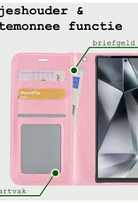 BASEY. Hoes Geschikt voor Samsung S24 Ultra Hoesje Bookcase Hoes Flip Case Book Cover Met 2x Screenprotector - Hoesje Geschikt voor Samsung Galaxy S24 Ultra Hoes Book Case Hoesje - Lichtroze