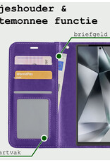 BASEY. Hoes Geschikt voor Samsung S24 Ultra Hoesje Bookcase Hoes Flip Case Book Cover Met 2x Screenprotector - Hoesje Geschikt voor Samsung Galaxy S24 Ultra Hoes Book Case Hoesje - Paars