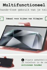 BASEY. Hoes Geschikt voor Samsung S24 Ultra Hoesje Bookcase Hoes Flip Case Book Cover Met 2x Screenprotector - Hoesje Geschikt voor Samsung Galaxy S24 Ultra Hoes Book Case Hoesje - Rosé goud