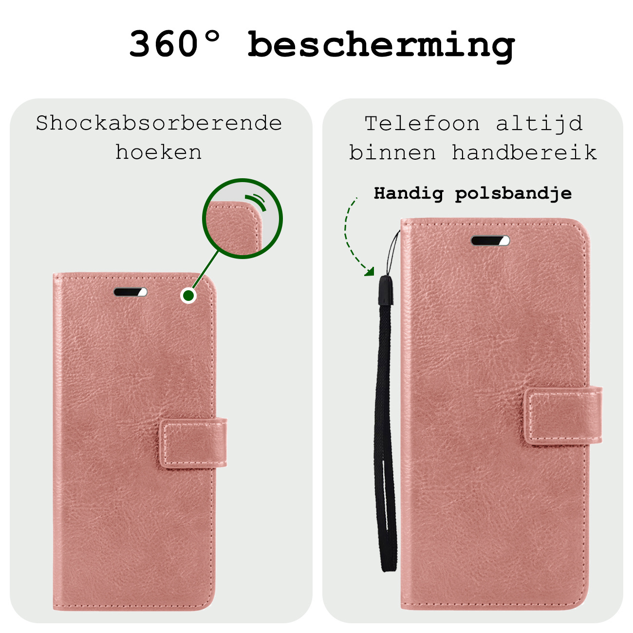 BASEY. Hoes Geschikt voor Samsung S24 Ultra Hoesje Bookcase Hoes Flip Case Book Cover Met 2x Screenprotector - Hoesje Geschikt voor Samsung Galaxy S24 Ultra Hoes Book Case Hoesje - Rosé goud