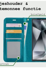 BASEY. Hoes Geschikt voor Samsung S24 Ultra Hoesje Bookcase Hoes Flip Case Book Cover Met 2x Screenprotector - Hoesje Geschikt voor Samsung Galaxy S24 Ultra Hoes Book Case Hoesje - Turquoise