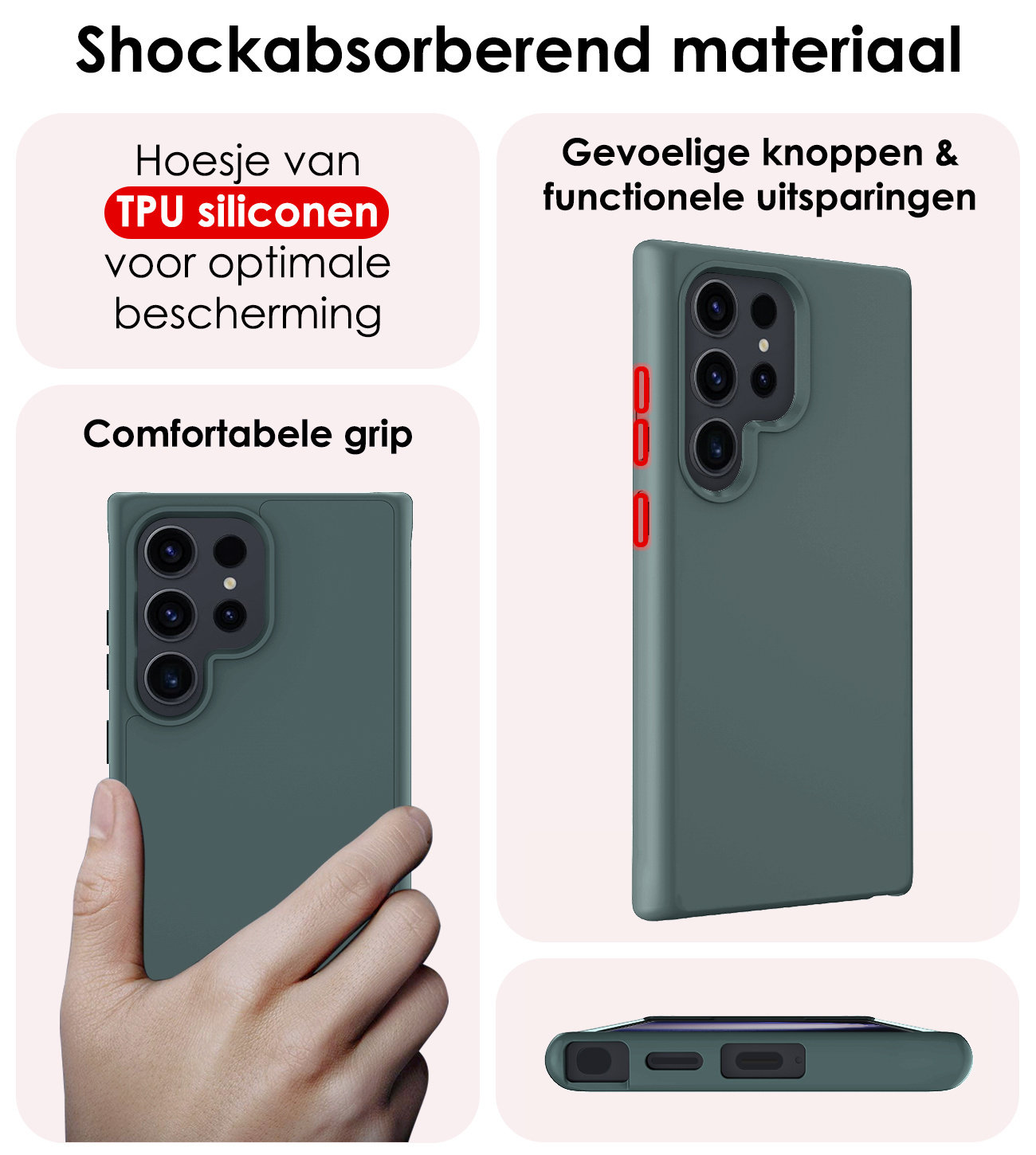 NoXx Hoes Geschikt voor Samsung S24 Ultra Hoesje Cover Siliconen Back Case Hoes Met Screenprotector - Donkergroen