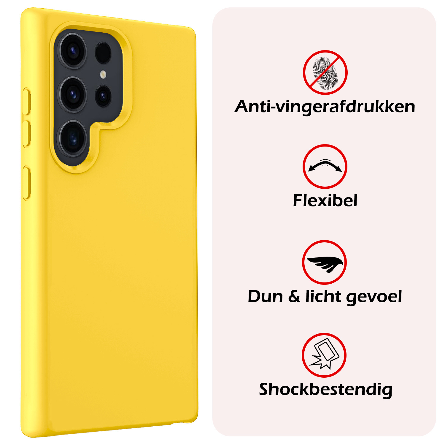 NoXx Hoes Geschikt voor Samsung S24 Ultra Hoesje Cover Siliconen Back Case Hoes Met Screenprotector - Geel