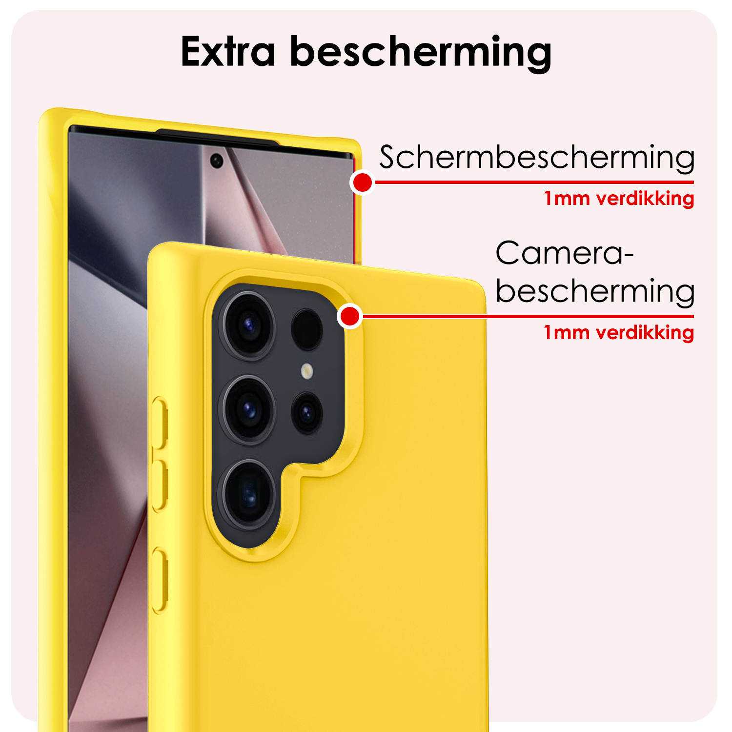 NoXx Hoes Geschikt voor Samsung S24 Ultra Hoesje Cover Siliconen Back Case Hoes Met Screenprotector - Geel