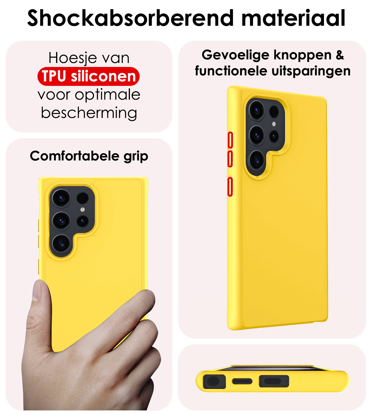 NoXx Hoes Geschikt voor Samsung S24 Ultra Hoesje Cover Siliconen Back Case Hoes Met Screenprotector - Geel
