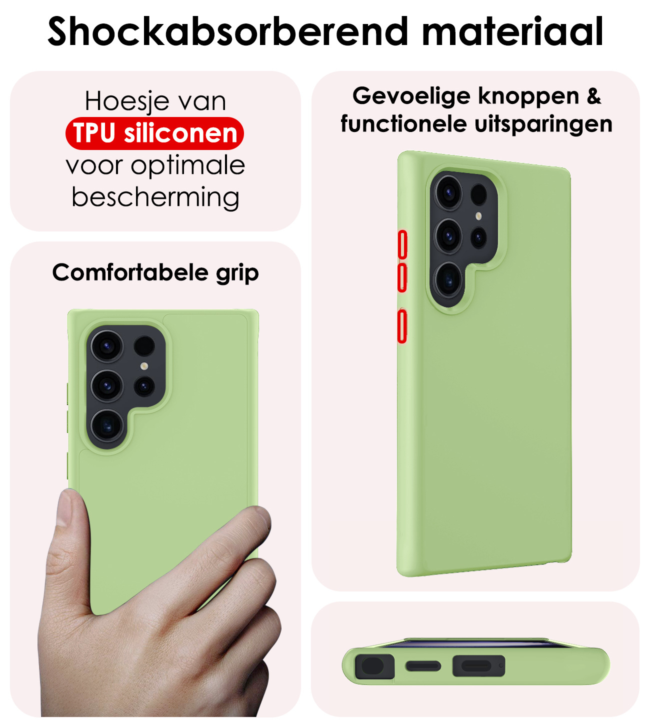 NoXx Hoes Geschikt voor Samsung S24 Ultra Hoesje Cover Siliconen Back Case Hoes Met Screenprotector - Groen