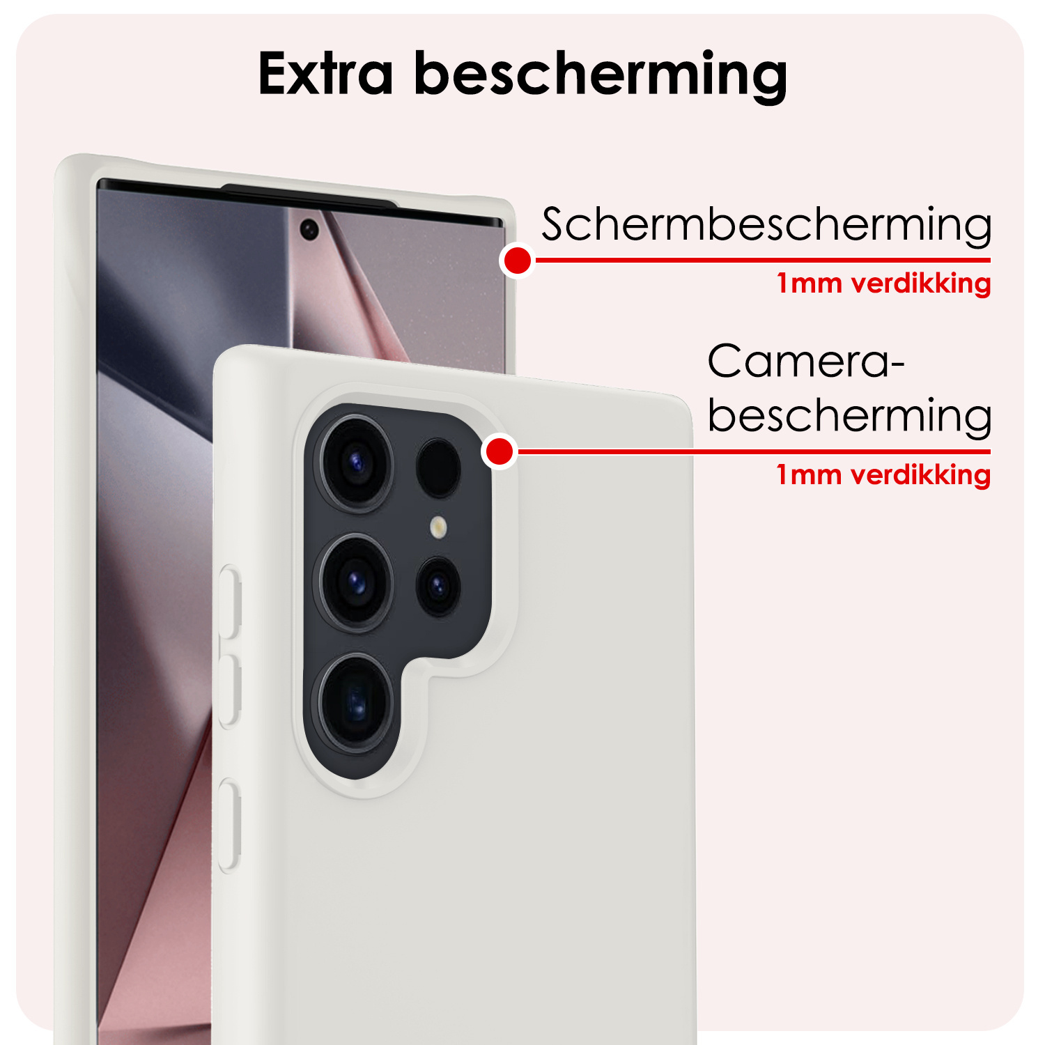 NoXx Hoes Geschikt voor Samsung S24 Ultra Hoesje Cover Siliconen Back Case Hoes Met Screenprotector - Wit