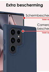 NoXx Hoes Geschikt voor Samsung S24 Ultra Hoesje Cover Siliconen Back Case Hoes Met 2x Screenprotector - Donkerblauw