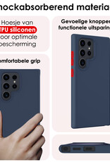 NoXx Hoes Geschikt voor Samsung S24 Ultra Hoesje Cover Siliconen Back Case Hoes Met 2x Screenprotector - Donkerblauw