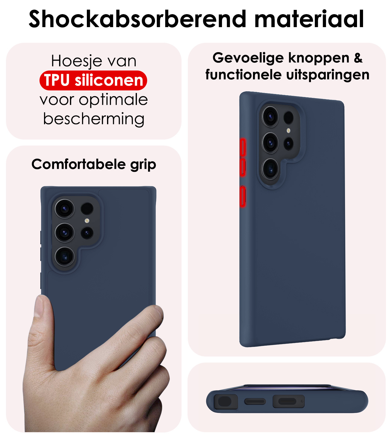 NoXx Hoes Geschikt voor Samsung S24 Ultra Hoesje Cover Siliconen Back Case Hoes Met 2x Screenprotector - Donkerblauw