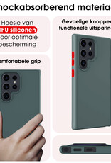 NoXx Hoes Geschikt voor Samsung S24 Ultra Hoesje Cover Siliconen Back Case Hoes Met 2x Screenprotector - Donkergroen