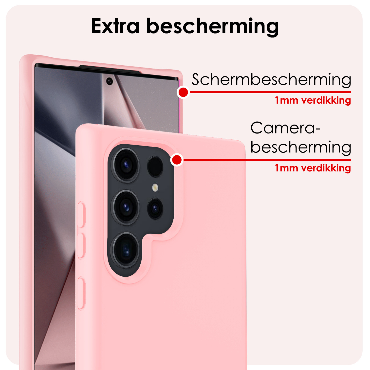 NoXx Hoes Geschikt voor Samsung S24 Ultra Hoesje Cover Siliconen Back Case Hoes Met 2x Screenprotector - Lichtroze